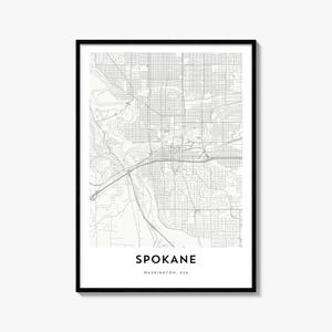 Spokane Map Poster, Minimalist City Print, Street Wall Art, Travel Decor