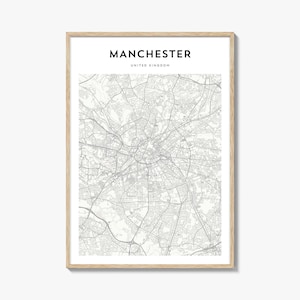 Cartaz do mapa de Manchester, Reino Unido, Impressão do mapa de Manchester, Arte de parede de viagem de Manchester, Mapa personalizado de Manchester,