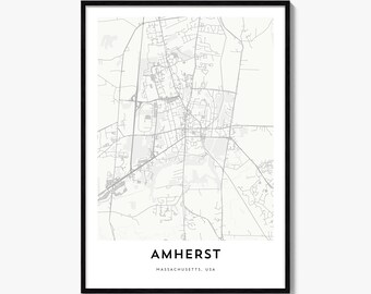 Amherst Map Poster, Minimalist City Print, Massachusetts Wall Art