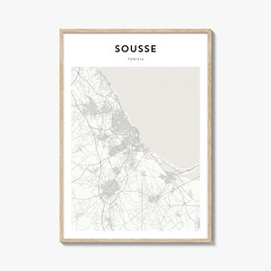 Sousse Karte Poster, Sousse Karte Druck, Sousse Reisewandkunst, Sousse personalisierte Karte, Tunesien