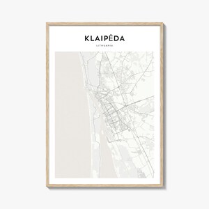 Impresión del mapa de Klaipeda, póster de Lituania, arte mural báltico, decoración urbana personalizada de Klaipeda