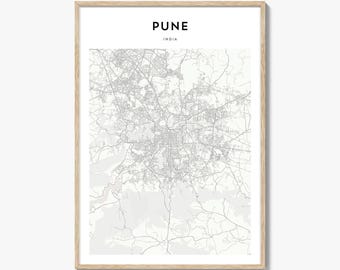 Impresión del mapa de Pune, póster de India, arte mural de Maharashtra, decoración urbana personalizada de Poona