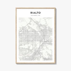 Rialto Karte Poster, Rialto Karte Druck, Rialto Reisewandkunst, Rialto personalisierte Karte, Kalifornien