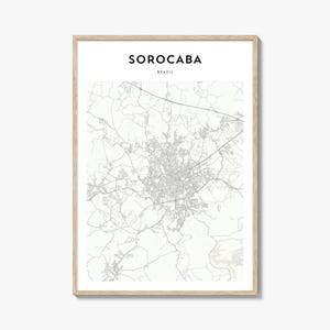 Cartel del mapa de Sorocaba, Impresión de mapas de Sorocaba, Arte de pared de viaje de Sorocaba, Mapa personalizado de Sorocaba, Brasil