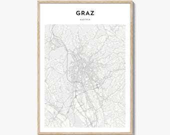 Impresión de mapas de Graz, cartel de Austria, arte de la pared de Österreich, decoración callejera personalizada de Steiermark
