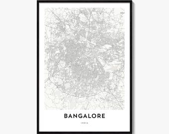 Bangalore Map Poster, Minimalist City Print, India Wall Art