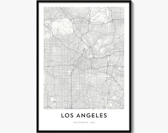 Los Angeles Map Poster, Minimalist City Print, Street Wall Art, Travel Decor