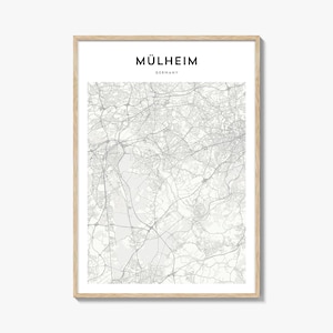 Mülheim-kaartposter, Mülheim-kaartafdruk, Mülheim-reiskunst aan de muur, gepersonaliseerde Mülheim-kaart, Duitsland