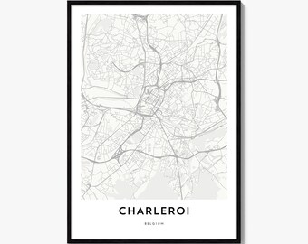 Charleroi Map Poster, Minimalist City Print, Belgium Wall Art