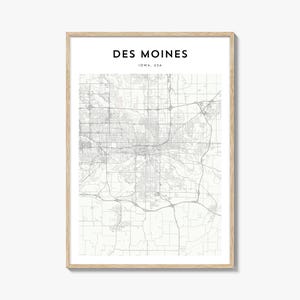 Affiche de carte de Des Moines, impression de carte de Des Moines, art mural voyage Des Moines, carte personnalisée Des Moines, Iowa