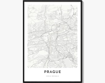 Prague Map Poster, Minimalist City Print, Czech Republic Wall Art