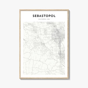Affiche de carte de Sébastopol, impression de carte de Sébastopol, art mural voyage Sébastopol, carte personnalisée de Sébastopol, Californie