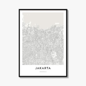 Poster con la mappa di Giacarta, stampa minimalista della città, arte murale urbana, decorazione da viaggio.