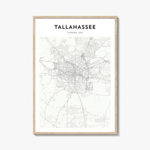 Plakat z mapą Tallahassee, wydruk mapy Tallahassee, sztuka ścienna z podróżami do Tallahassee, spersonalizowana mapa Tallahassee, Floryda