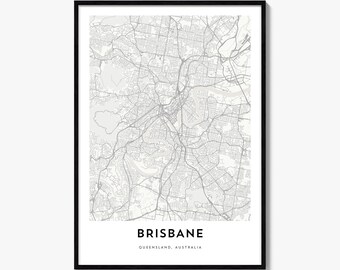 Brisbane Map Poster, Minimalist City Print, Queensland Wall Art