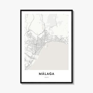 Malaga Map Poster, Minimalist City Print, Spain Wall Art
