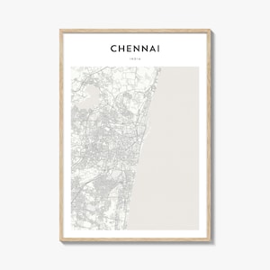 Cartaz do mapa de Chennai, impressão do mapa de Chennai, arte de parede de viagem de Chennai, mapa personalizado de Chennai, Índia