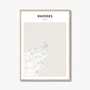 Póster con mapa de Rodas, impresión de mapa de Rodas, arte mural de viaje de Rodas, mapa personalizado de Rodas, Grecia