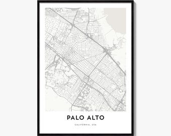 Palo Alto Map Poster, Minimalist City Print, California Wall Art