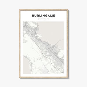 Burlingame Map Poster, Burlingame Map Print, Burlingame Travel Wall Art, Burlingame Personalized Map, California