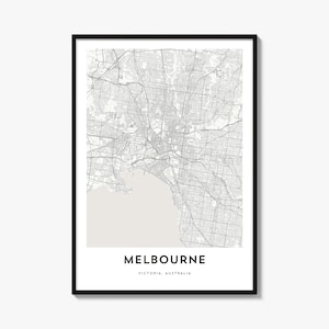Affiche de la carte de Melbourne, impression minimaliste de la ville, art mural urbain, décoration de voyage