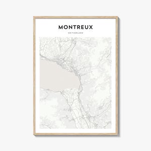 Montreux kaartposter, Montreux kaartafdruk, Montreux reizen kunst aan de muur, Montreux gepersonaliseerde kaart, Zwitserland