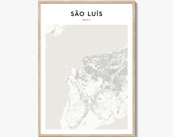 Impresión de mapas de Sao Luis, cartel de Brasil, arte de la pared de Maranhão, decoración de la calle personalizada de São Luís