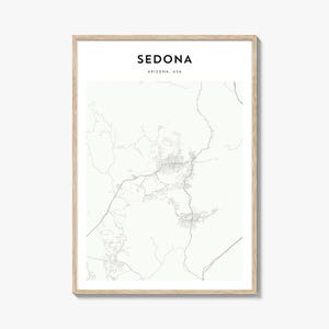 Cartaz do mapa de Sedona, impressão do mapa de Sedona, arte de parede de viagem de Sedona, mapa personalizado de Sedona, Arizona
