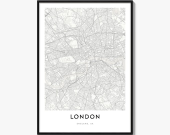 London Map Poster, Minimalist City Print, England Wall Art