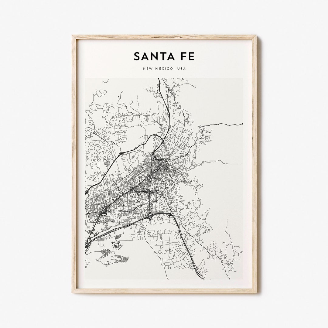 Santa Fe Custom Black Map Santa Fe Map Santa Fe Print Santa - Etsy