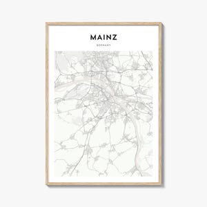 Cartaz do mapa de Mainz, impressão do mapa de Mainz, arte de parede de viagem de Mainz, mapa personalizado de Mainz, Alemanha