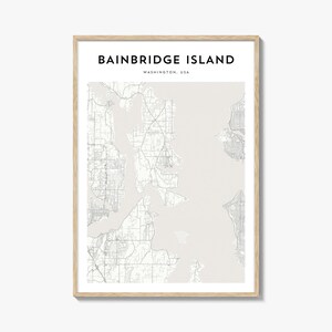 Bainbridge Island-kaartposter, Bainbridge Island-kaartafdruk, Bainbridge Island-reiskunst aan de muur, gepersonaliseerde Bainbridge Island-kaart, Washington