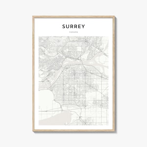 Surrey Map Poster, Surrey Map Print, Surrey Travel Wall Art, Surrey Personalized Map, Canada