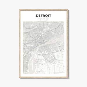 Detroit Map Print, Motor City Poster, Michigan Wall Art, USA Custom Street Decor