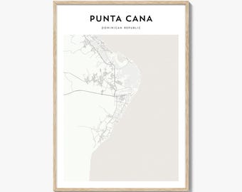 Impresión del mapa de Punta Cana, póster de República Dominicana, arte mural caribeño, decoración de la calle La Altagracia