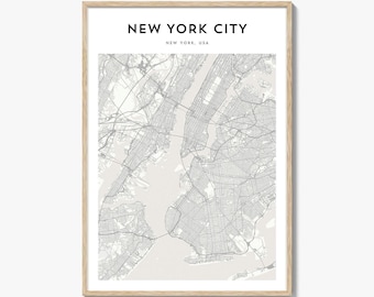 Impresión de mapa de la ciudad de Nueva York, póster de Nueva York, arte mural de Nueva York, decoración de calles de Manhattan