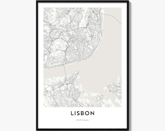 Lisbon Map Poster, Minimalist City Print, Street Wall Art, Travel Decor