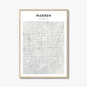 Warren Map Poster, Warren Map Print, Warren Travel Wall Art, Warren Personalized Map, Michigan
