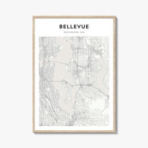Bellevue-kaartposter, Bellevue-kaartafdruk, Bellevue Travel Wall Art, Bellevue-kaart, gepersonaliseerde kaart, Washington