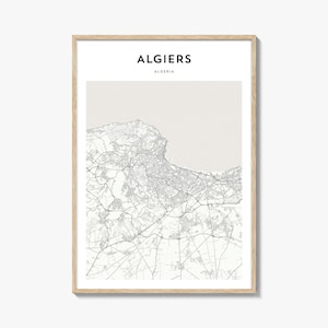 Algiers kaartposter, Algiers kaart print, Algiers reizen kunst aan de muur, Algiers gepersonaliseerde kaart, Algerije