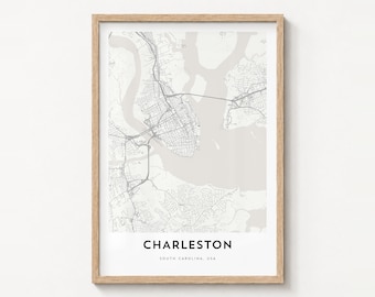 Charleston Map Poster, Minimalist City Print, Street Wall Art, Travel Decor