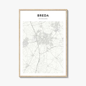 Breda Karte Poster, Breda Karte Druck, Breda Reisewandkunst, personalisierte Karte Breda, Niederlande