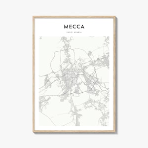 Mecca Map Poster, Mecca Map Print, Mecca Travel Wall Art, Mecca Personalized Map, Saudi Arabia