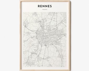 Rennes Map Poster, Rennes Map Print, Rennes Personalized Map Art, Rennes Wall Art, Rennes Travel Poster, Travel Gift