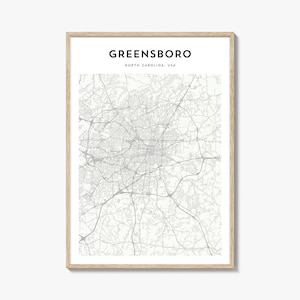 Greensboro Map Poster, Greensboro Map Print, Greensboro Travel Wall Art, Greensboro Personalized Map, North Carolina