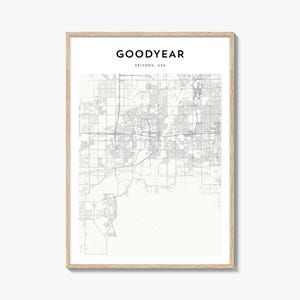 Cartaz de mapa Goodyear, impressão de mapa Goodyear, arte de parede de viagem Goodyear, mapa personalizado Goodyear, Arizona