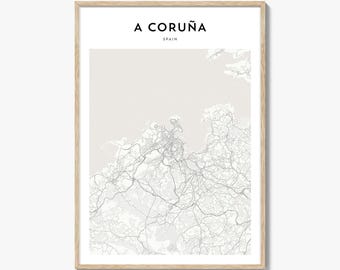 Impresión de mapas de A Coruña, cartel de Galicia, arte mural de España, decoración callejera personalizada de Coruña