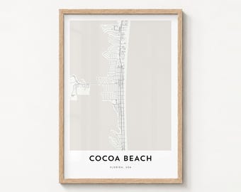 Cocoa Beach Map Poster, Minimalist City Print, Street Wall Art, Travel Decor