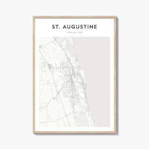 St Augustine Map Print, Florida Poster, USA Wall Art, Augustine Custom Street Decor
