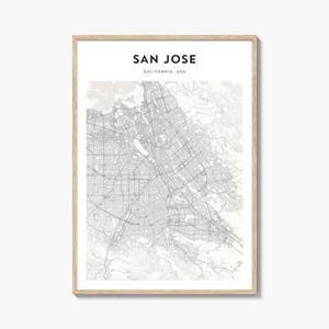 Poster con mappa di San Jose, California, stampa della mappa di San Jose, decorazione murale di viaggio di San Jose, mappa personalizzata di San Jose,